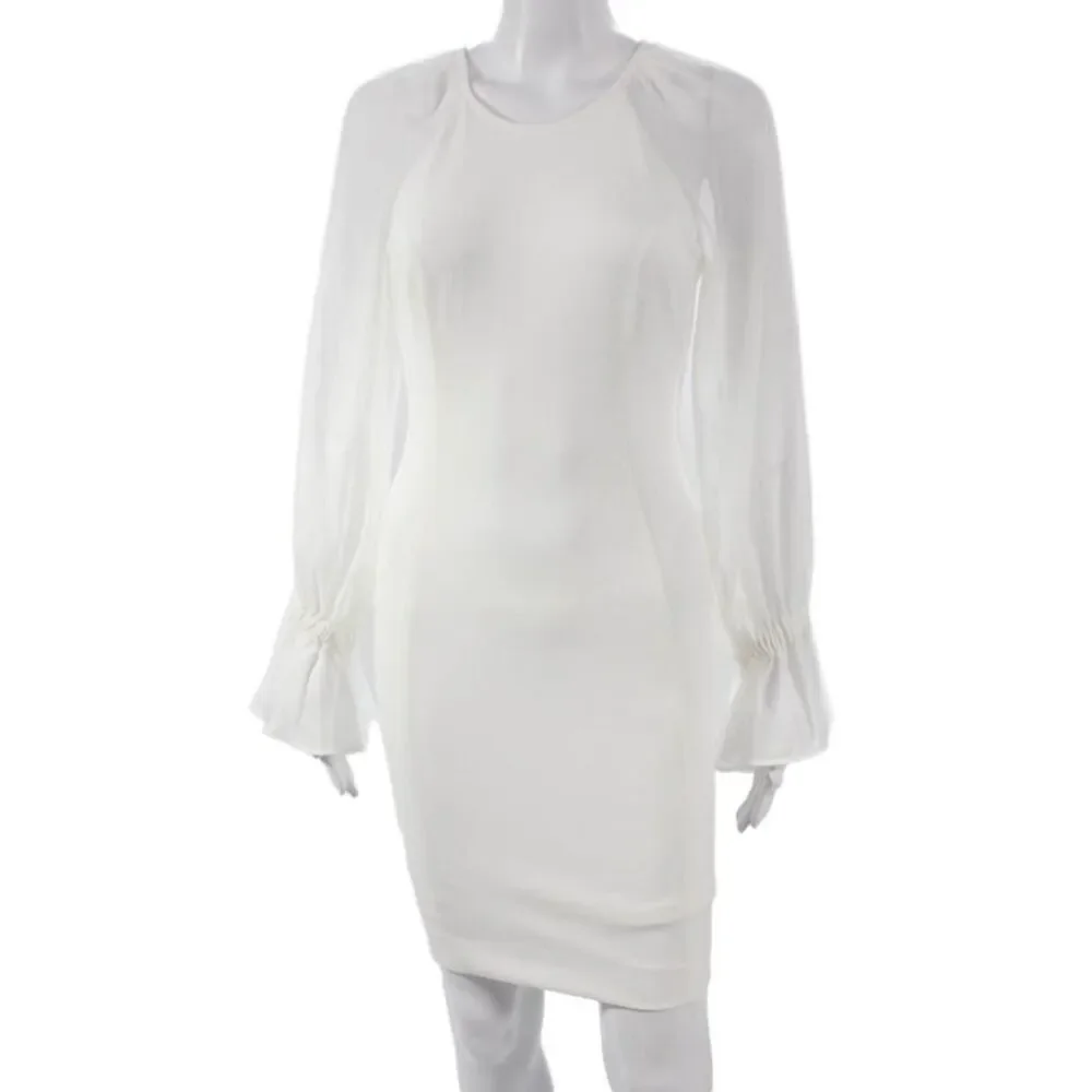 Calvin Klein Womens White Bodycon Dress Polyester Long Sleeve Zip Size 2